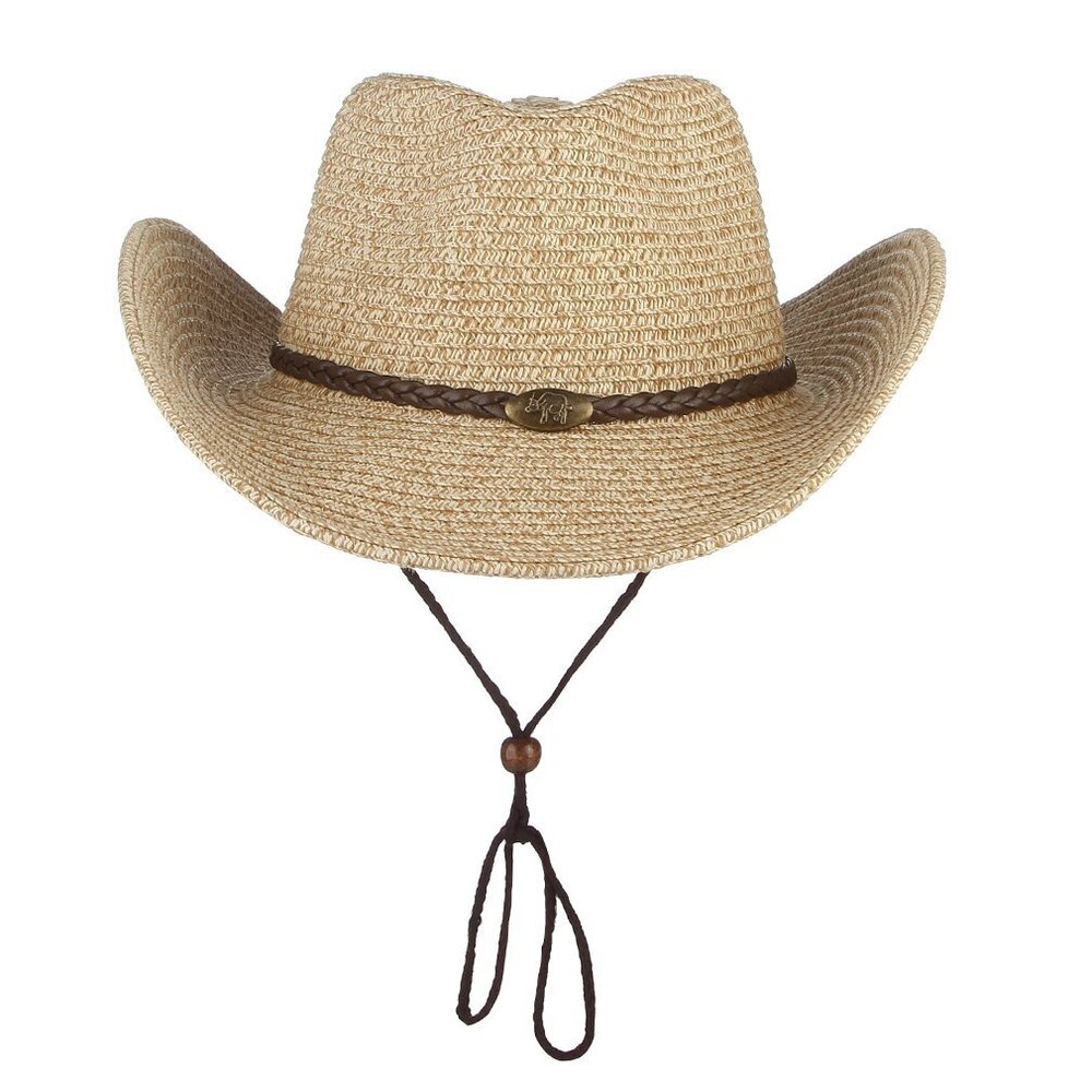 5477 Western Cowboy Hat With String For Women Men Foldable Summer Sun